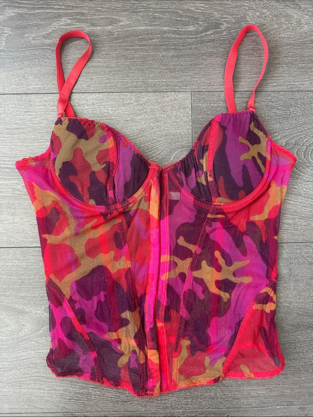 Roberto Cavalli Pink Red Purple Camouflage Bustier Top